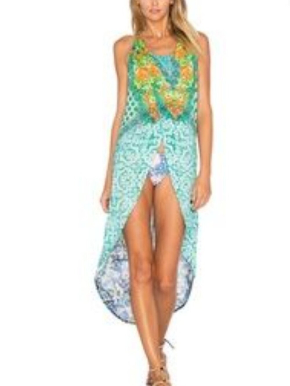 Maaji Coverup Boho Floral Teal Open Front Dress
